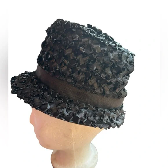 1940s Union Label Black Raffia Straw Bucket Hat‎ - Picture 3 of 7
